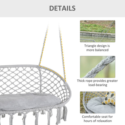 Outsunny 2-Person Hammock Chair Macrame Swing with Soft Cushion, Hanging Cotton Rope Chair for Indoor Outdoor Home Patio Backyard, Grey