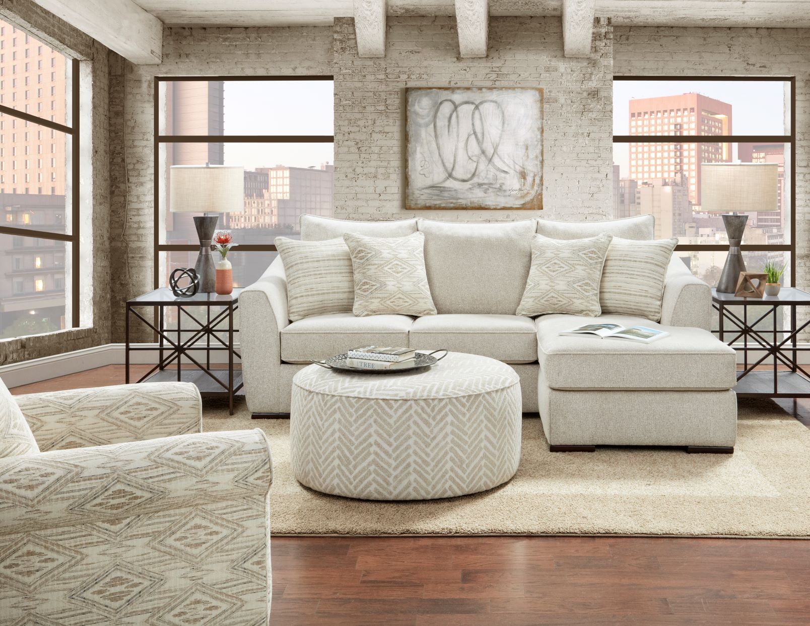 Vibrant Vision Oatmeal Reversible Chaise Sofa