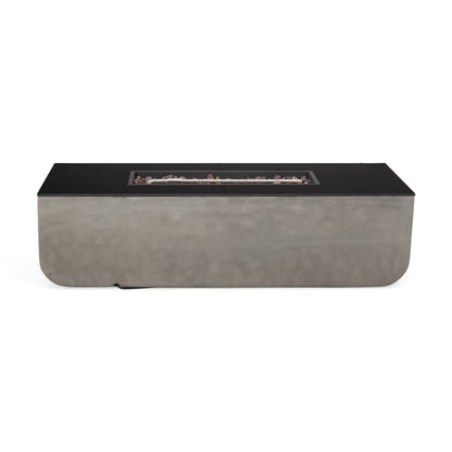 56" Outdoor Patio Concrete Fire table, Rectangle Gas Burning Fire Pit - 50, 000 BTU, Light Grey + Black Top (Tank Cover not Included)