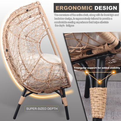 Patio PE Wicker Egg Chair Model 3 with Natural Color Rattan Beige Cushion and Side Table