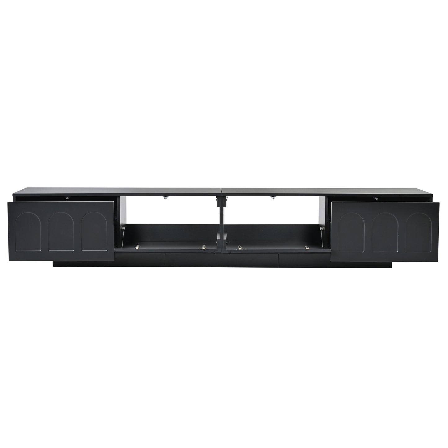 ON-TREND TV Stand with Fluted tempered Glass Doors for TVs Up to 95'', Functional Media Console with Arched Cabinet Doors, Entertainment Center with APP-Controlled LED Light for Living Room, Black