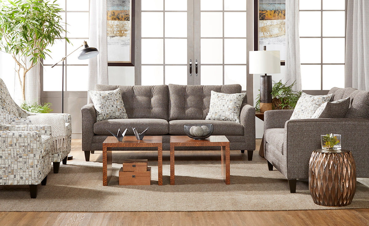 Garrett Java Tufted Sofa and Loveseat