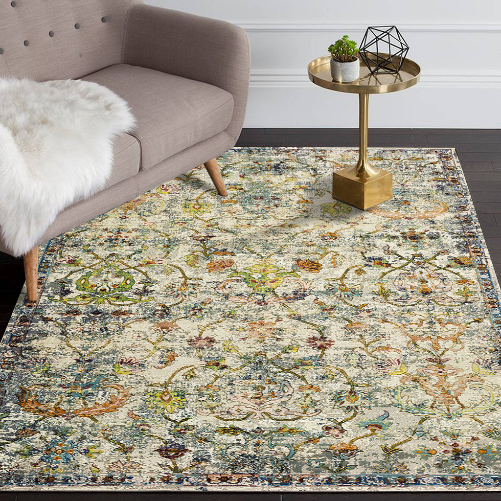 Garden Oriental Stylish Area Rug - Multi: Ivory/Blue / 5' x 8'