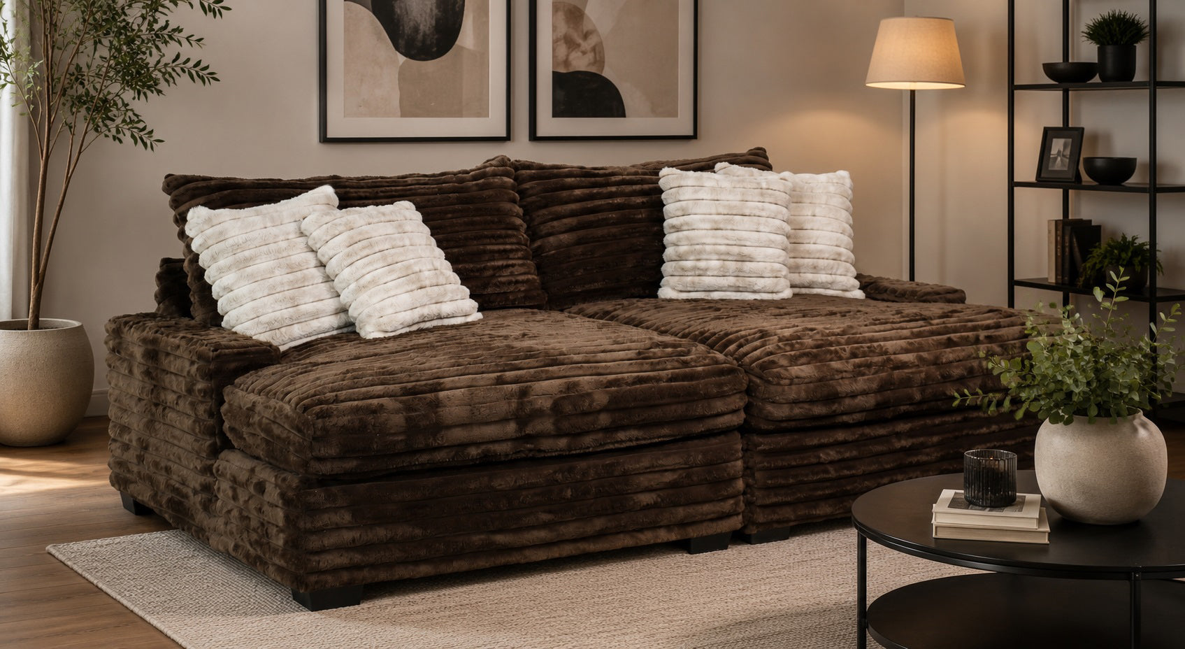 Mondo Chocolate Extra Soft Double Sectional with Pillows