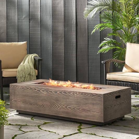 56" Outdoor 50,000 BTU Rectangular Iron Propane Fire Pit, Brown Wood Pattern (Tank Cover not Included)