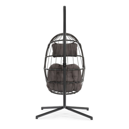 outdoor patio Wicker Hanging Chair Swing Chair Patio Egg Chair UV Resistant Dark grey cushion Aluminum frame