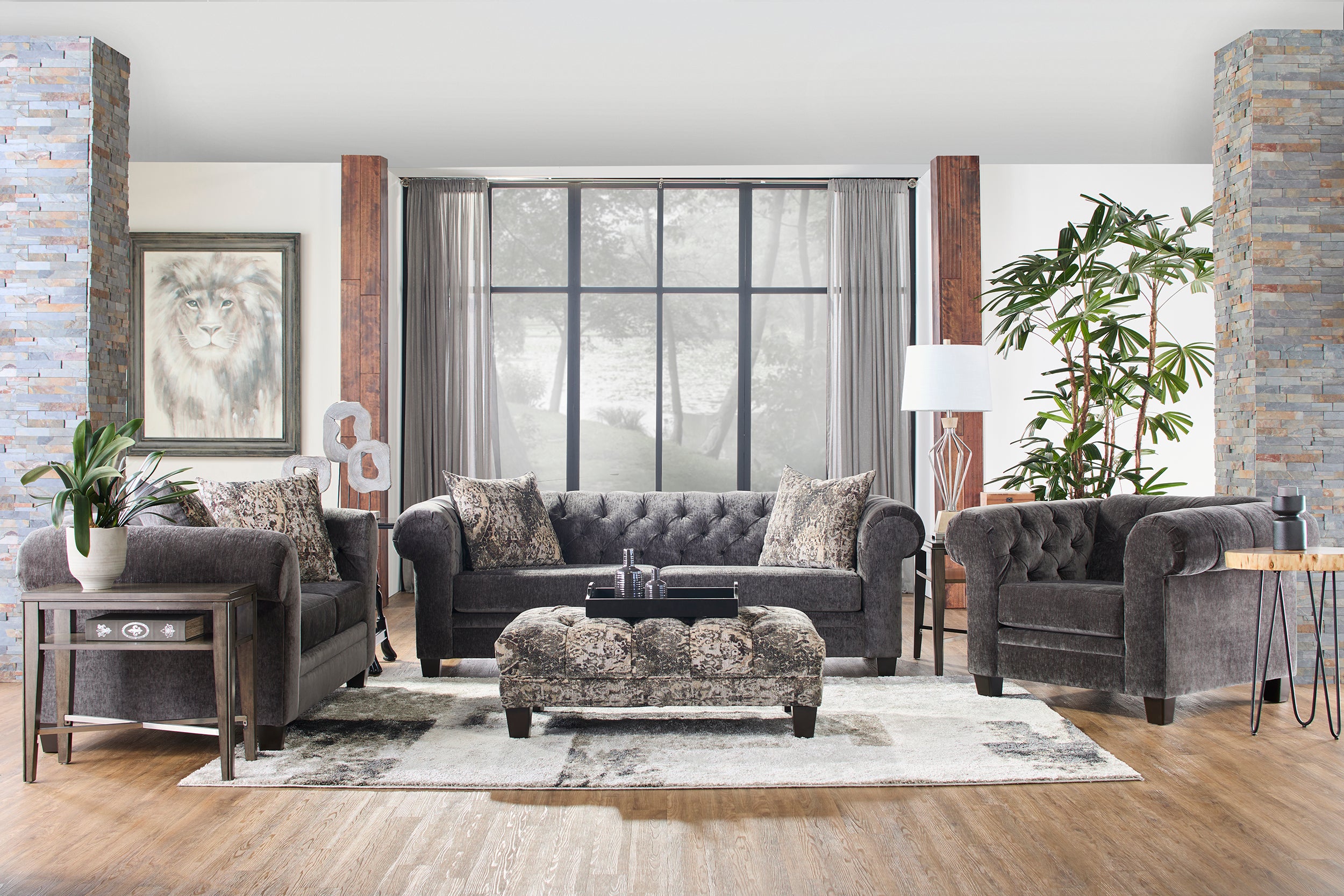 Lush Mink Elegant Tufted  Sofa and Loveseat