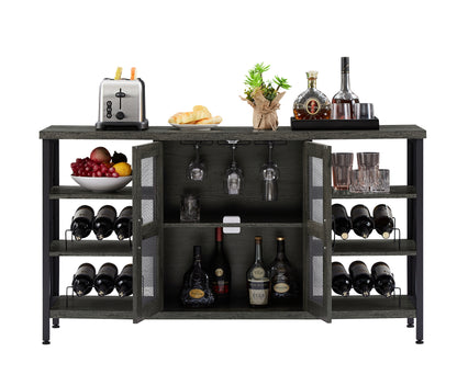 Industrial Wine Bar Cabinet, Liquor Storage Credenza, Sideboard with Wine Racks & Stemware Holder (Dark Grey, 55.12''w x 13.78''d x 30.31' ' h)