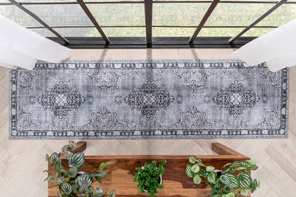Tarifa Vintage Bohemian Medallion Grey Machine Washable Rug: 3'9" x 5'7"