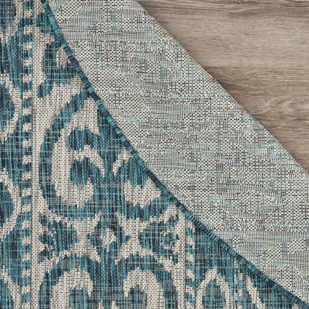 Sylvestra Geometric Blue/Green Indoor/Outdoor Area Rug: Ivory/Teal / 5' x 8'