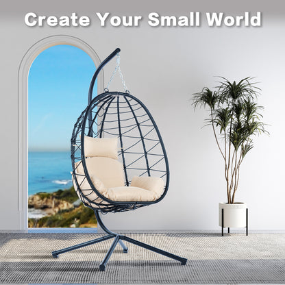 Egg Chair with Stand Indoor Outdoor Swing Chair Patio Wicker Hanging Egg Chair Hanging Basket Chair Hammock Chair with Stand for Bedroom Living Room Balcony