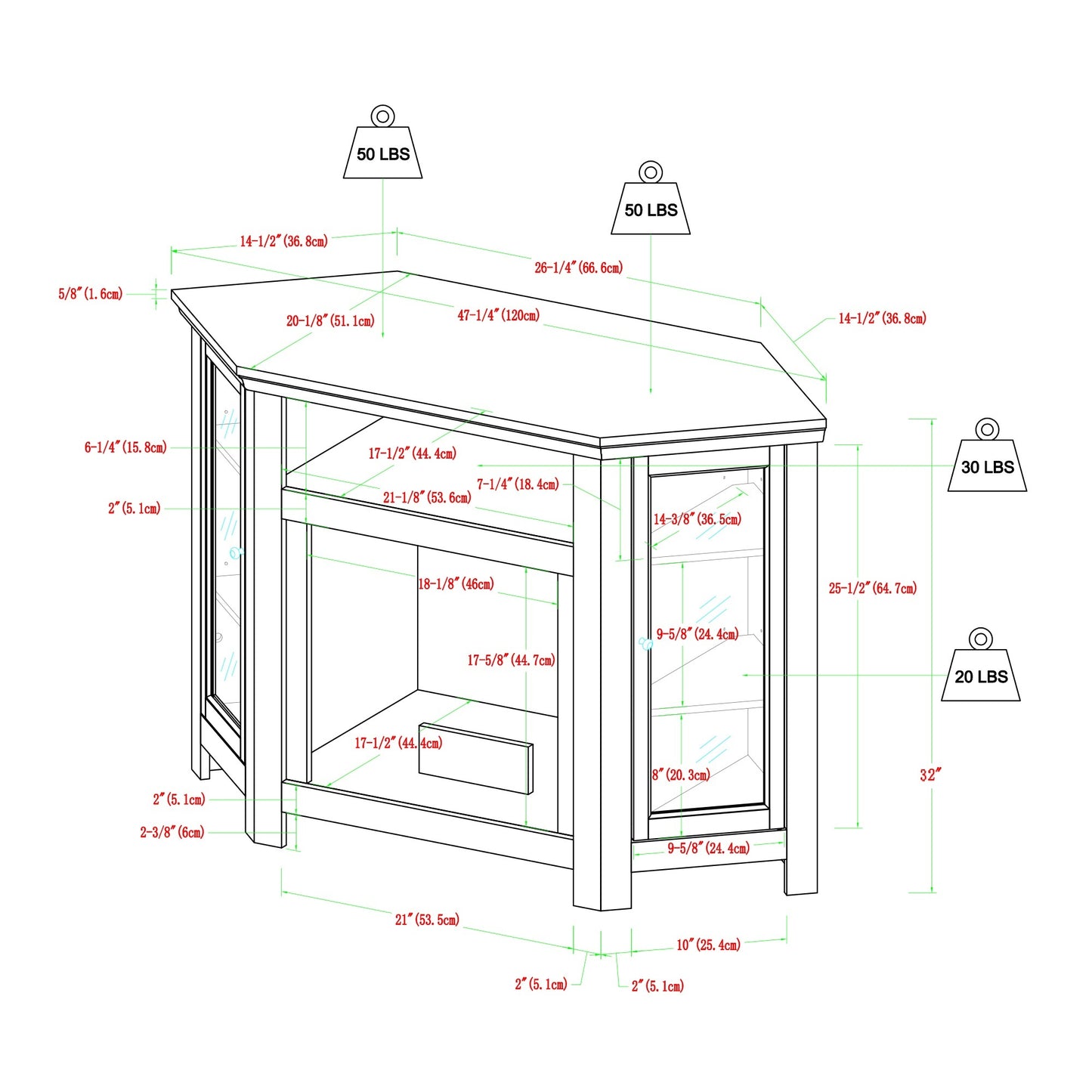 Classic Glass-Door Fireplace TV Stand for TVs up to 55" - White Oak