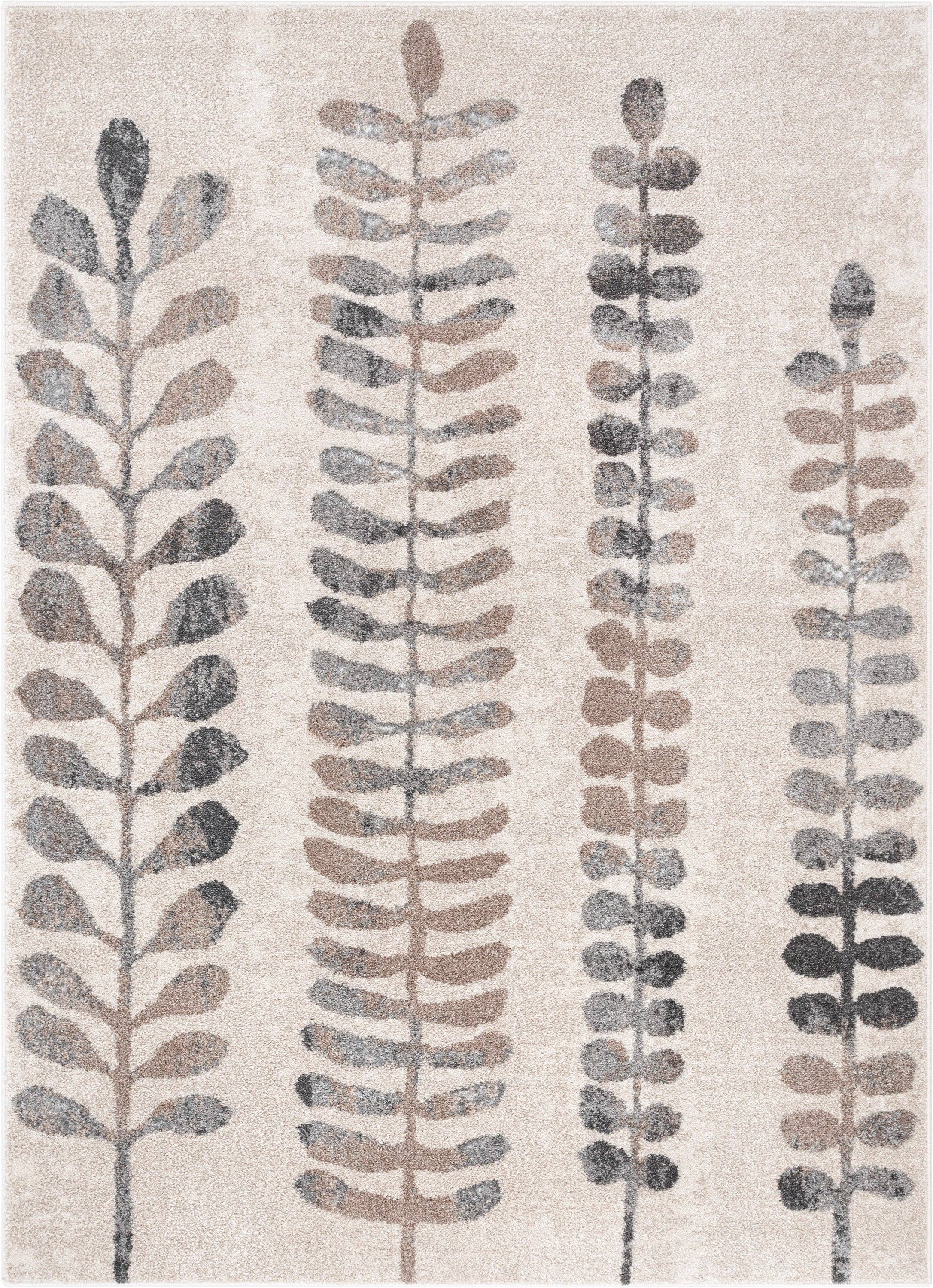 Myra Abstract Leaf Pattern Ivory Vintage Rug: 5'3" x 7'3"