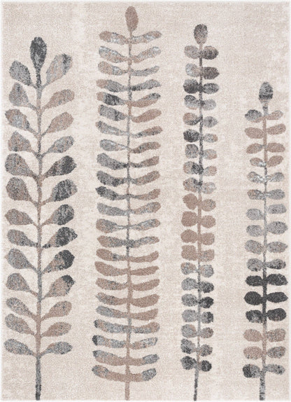 Myra Abstract Leaf Pattern Ivory Vintage Rug: 5'3" x 7'3"