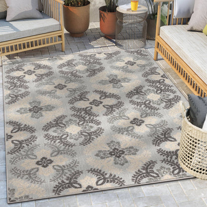 Loewy Modern Geometric Indoor/Outdoor Grey High-Low Rug: 5'3" x 7'3"