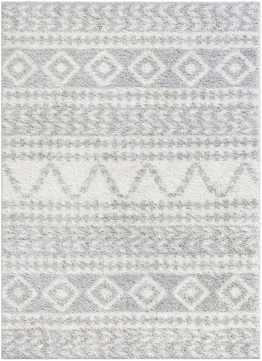 Cossima Tribal Moroccan Grey Shag Rug: 5'3" x 7'3"