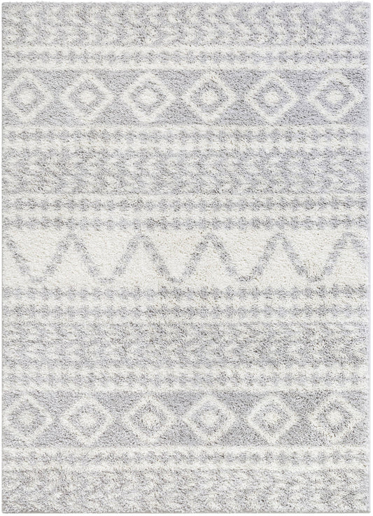 Cossima Tribal Moroccan Grey Shag Rug: 5'3" x 7'3"