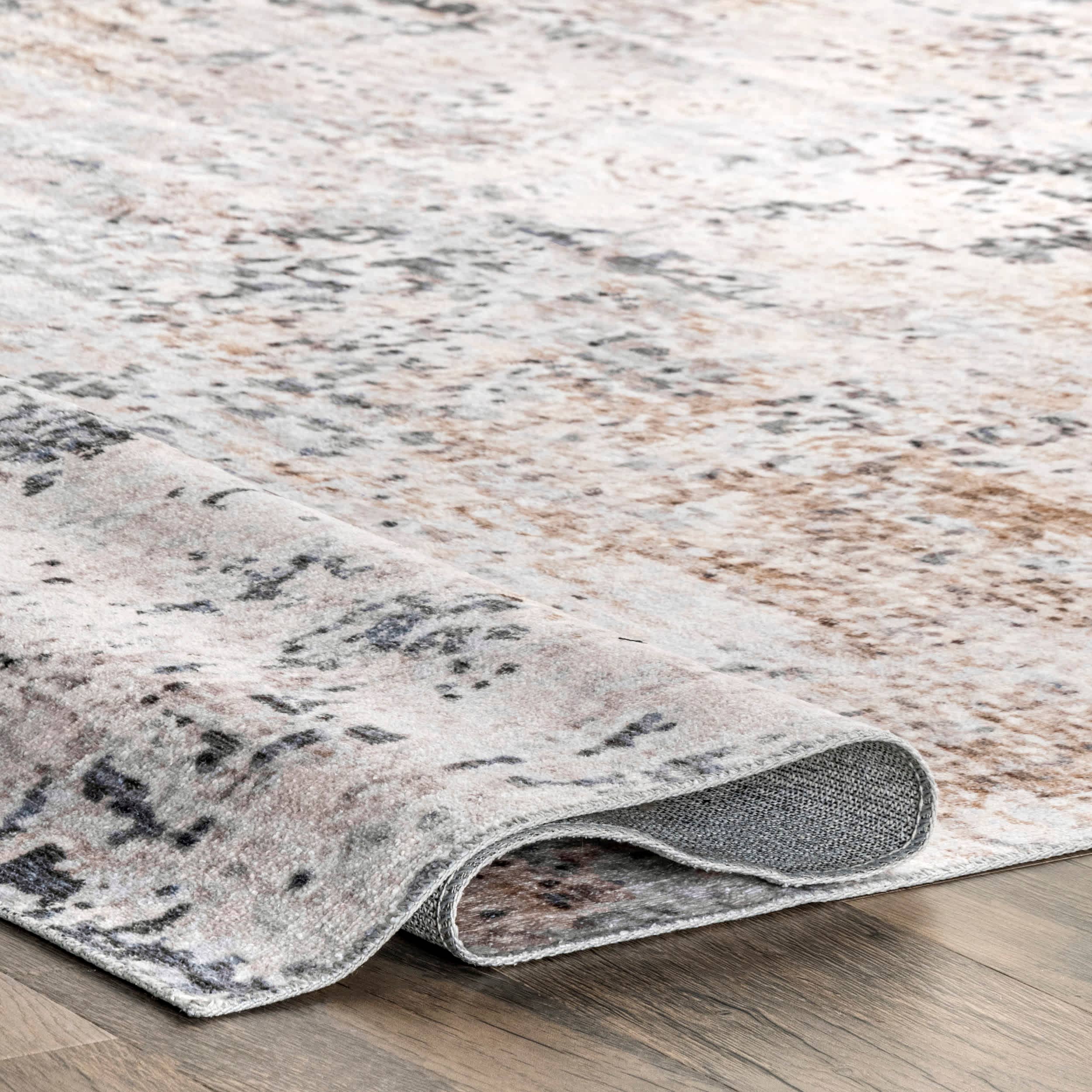 Danae Abstract Machine Washable Area Rug: Ivory / Rectangle / 5' x 8'