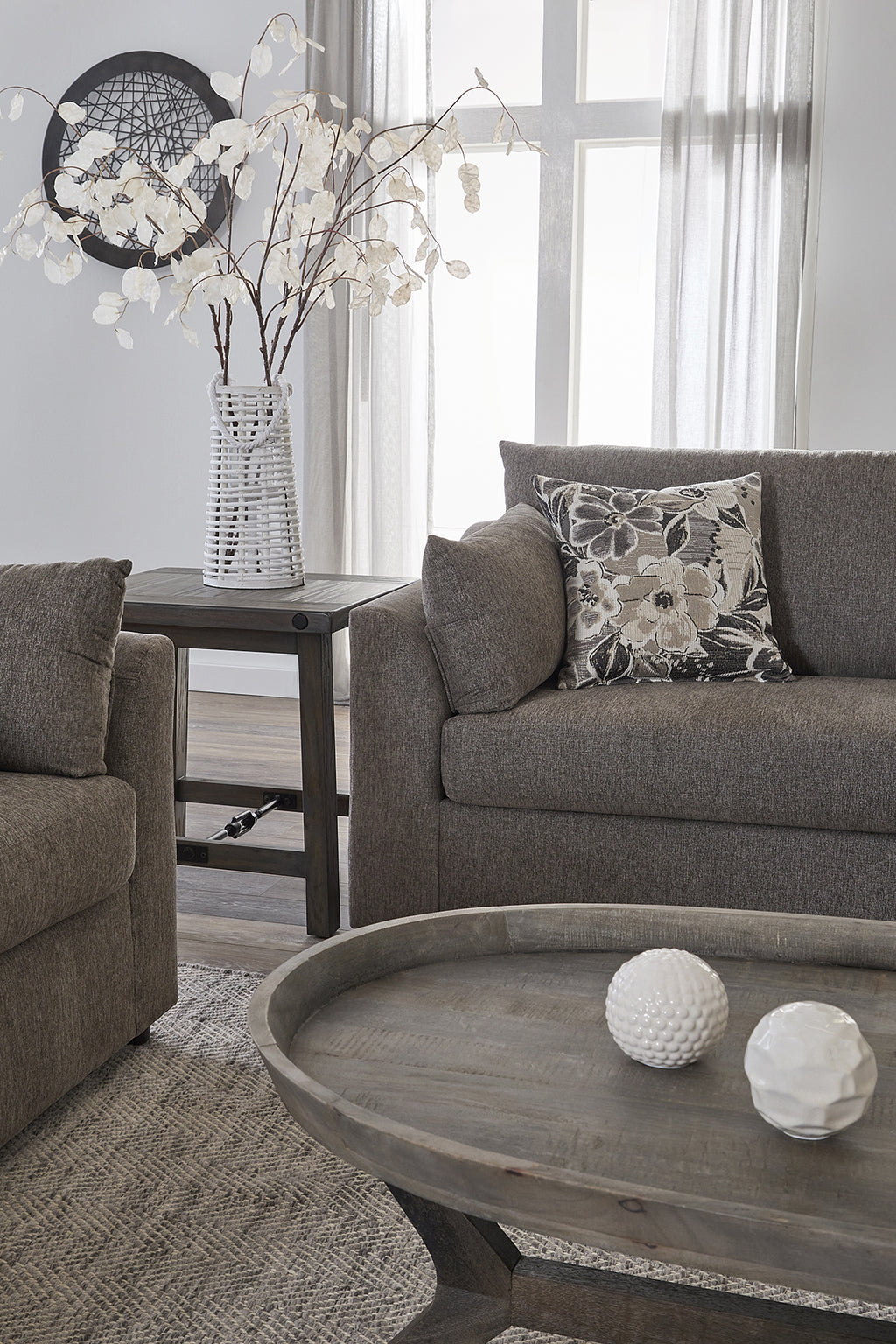 Dexter Fern and Charcoal Sofa and Loveseat