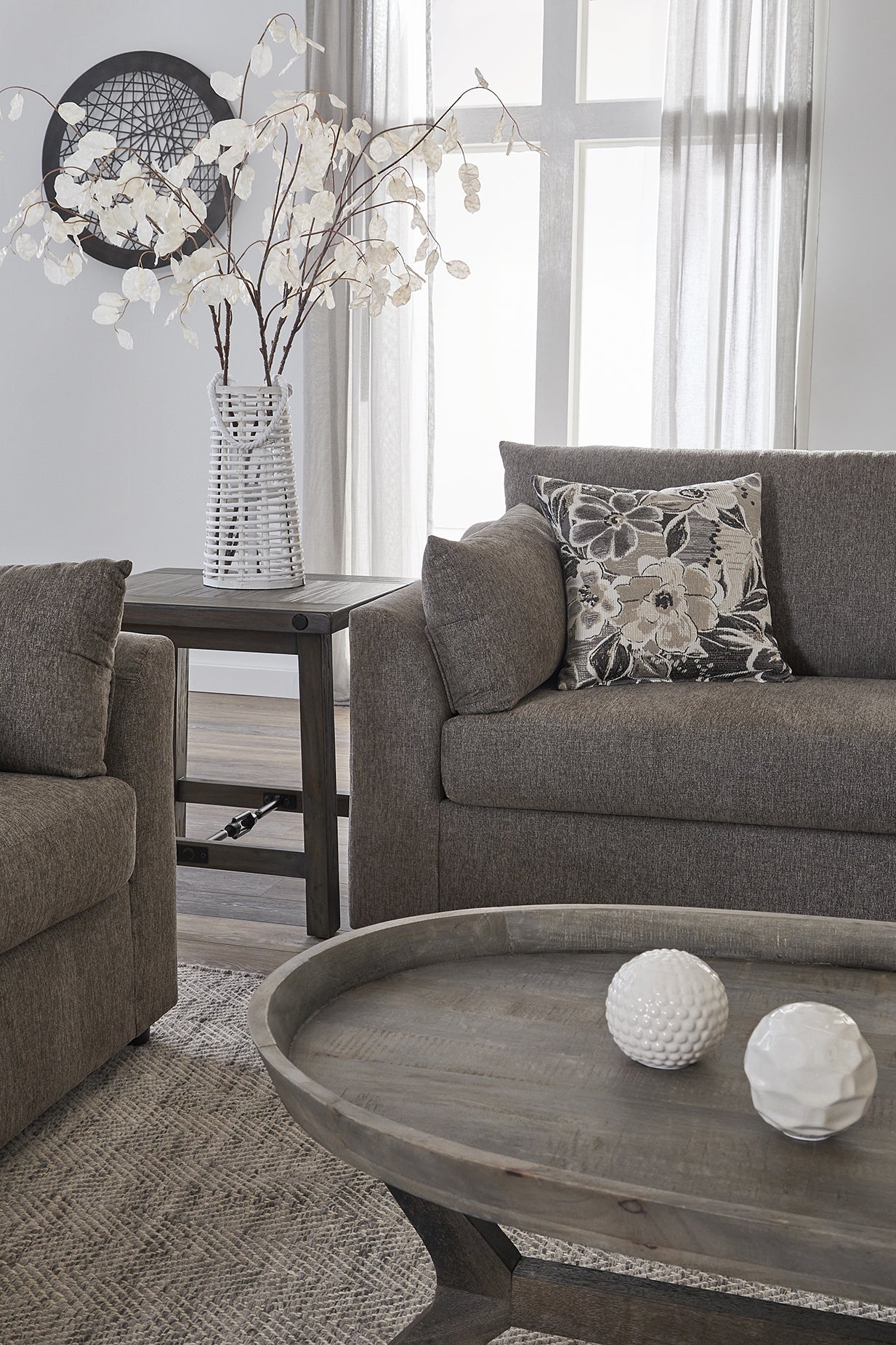 Dexter Fern and Charcoal Sofa and Loveseat