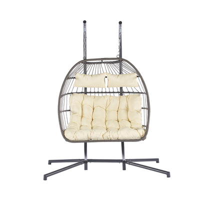 2 Person Outdoor Rattan Hanging Chair Patio Wicker Egg Chair