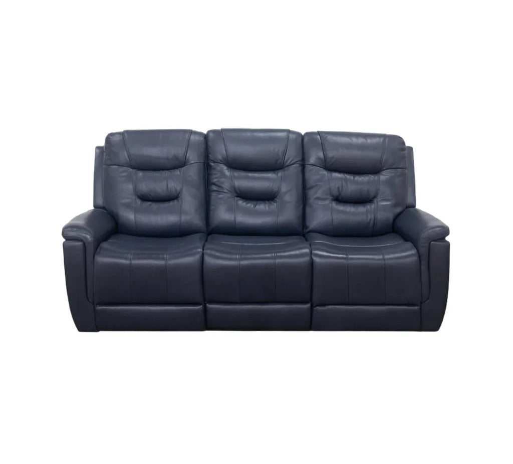Navy Blue Leather Manual Reclining Sofa and Console USB Loveseat