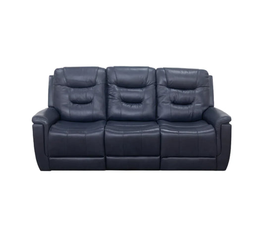 Navy Blue Leather Manual Reclining Sofa and Console USB Loveseat
