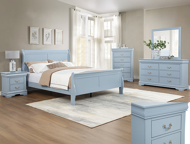 Morandi Blue Louis Philippe Bedroom Set in Full Size