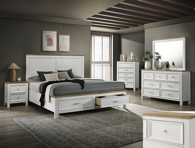 Aston Storage White and Natural Queen Bedroom Set