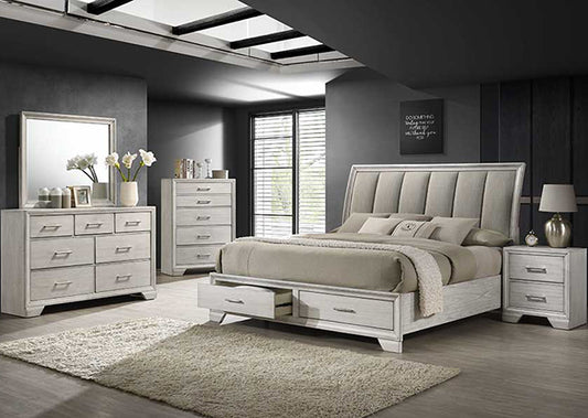 Jaymes White Mist Upholstered Storage Queen Bedroom Set