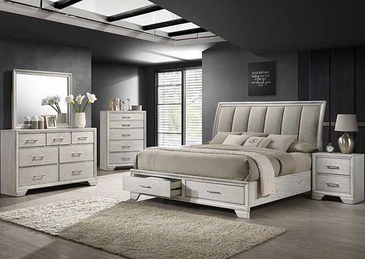 Jaymes White Mist Upholstered Storage King Bedroom Set