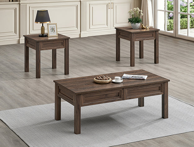 Lorraine Brown Panel Coffee Table and Two End Tables