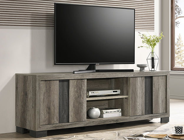 Rangley Driftwood Gray/Brown Sliding Door TV Stand