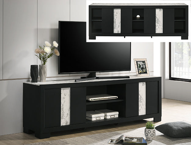 Rangley Black and White Marble Sliding Door TV Stand