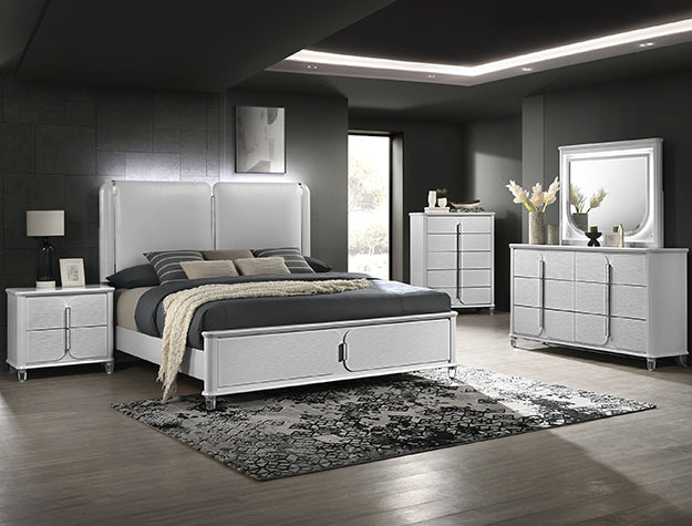 White and Silver Backlit Contemporary King Bedroom Set
