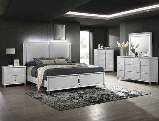 White and Silver Backlit Contemporary King Bedroom Set