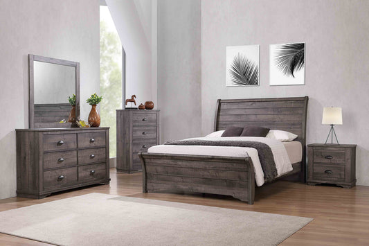 Gray Shiplap Sleigh King Size Bedroom Set