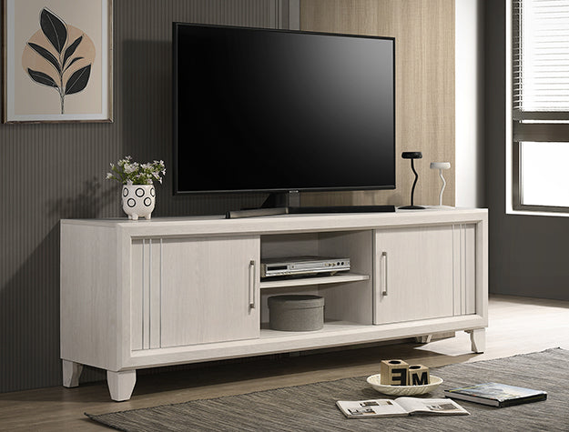 Driftwood White Sliding Door TV Stand