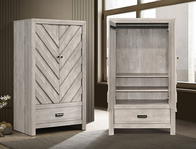Valor Driftwood Whitewash Standing Clothes Armoire