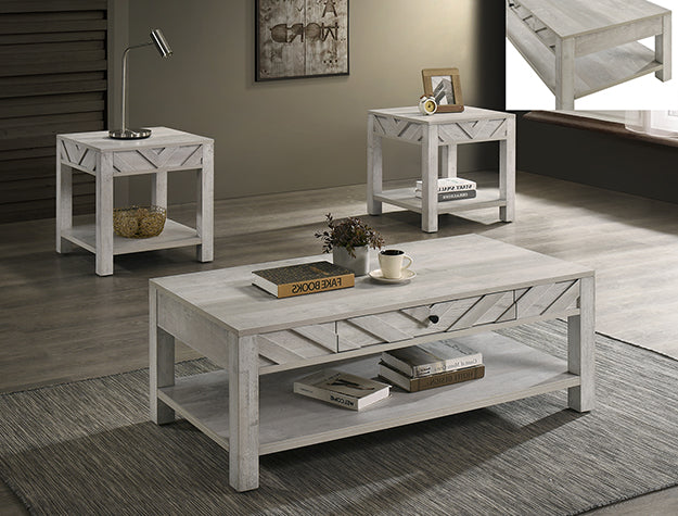 Valor Driftwood White Coffee Table and Two End Tables