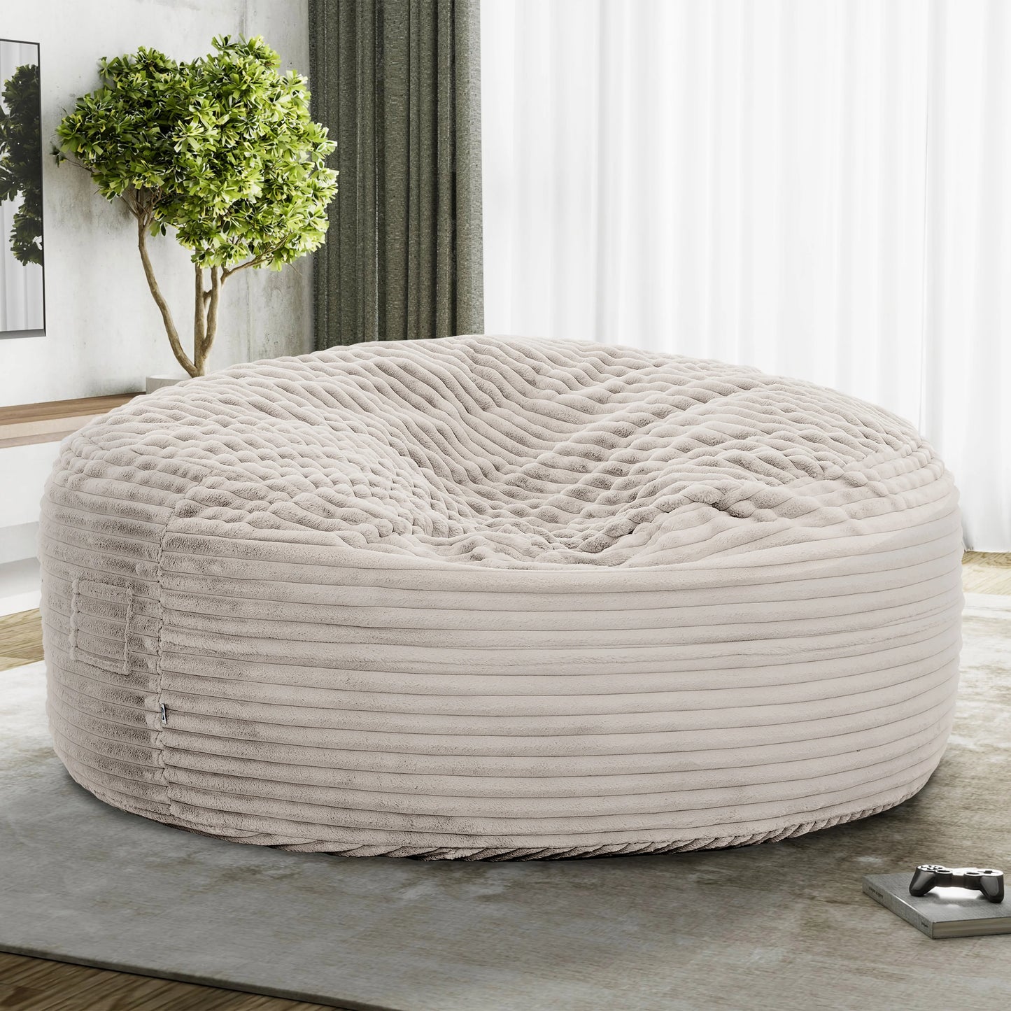 Sealy Taupe Faux Fur Bean Bag Lounging Chair