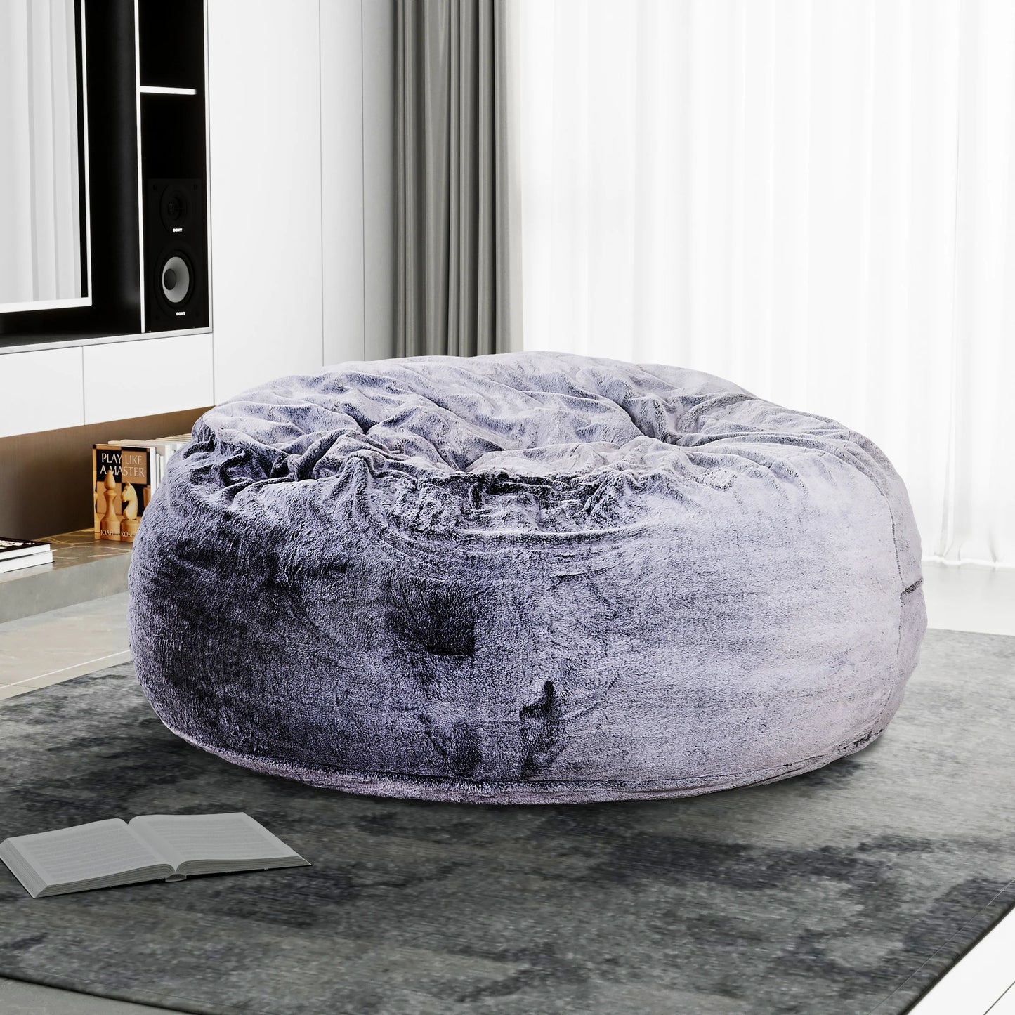 Sealy Gray Faux Fur Bean Bag Lounging Chair