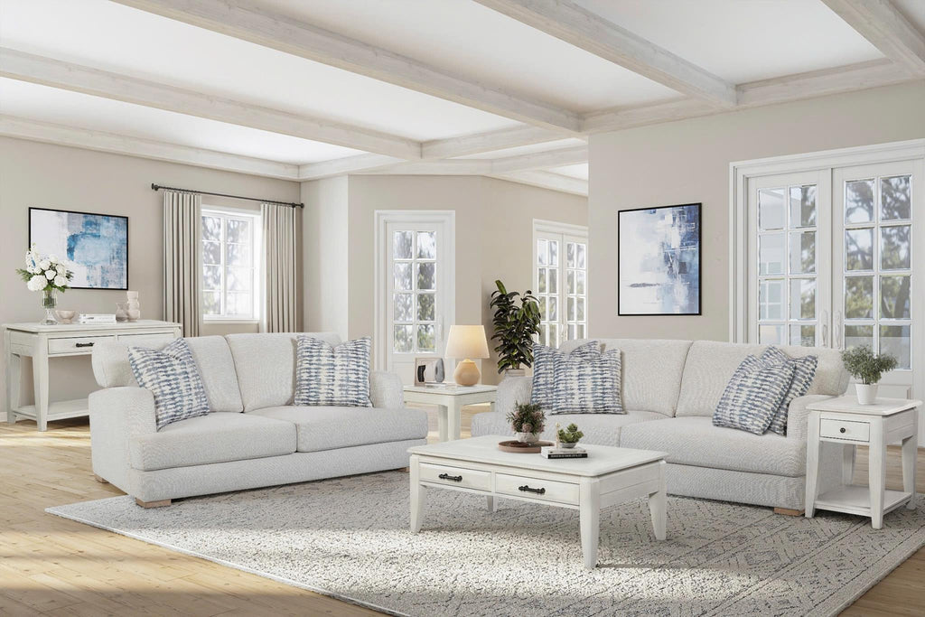Elm Wood Whitewash Coffee Table and Two End Table Set