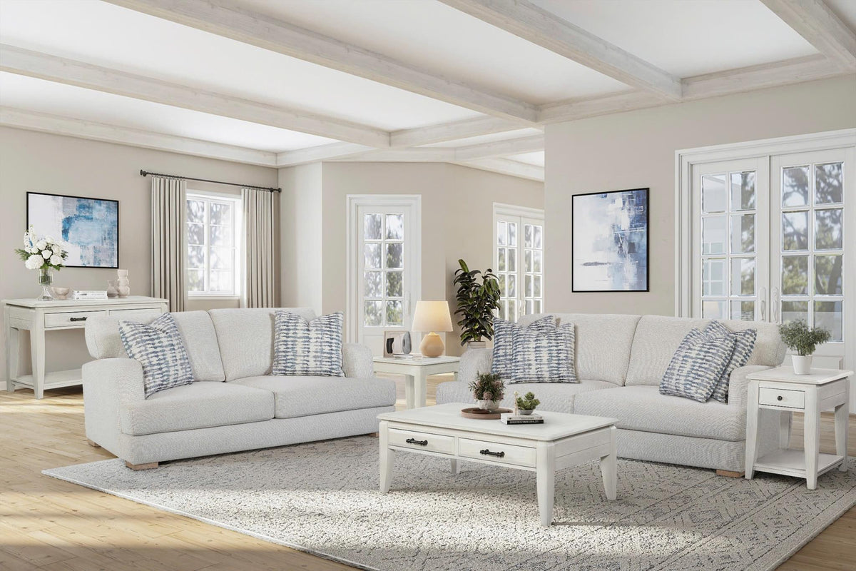Elm Wood Whitewash Coffee Table and Two End Table Set
