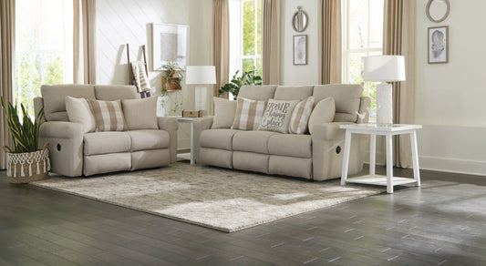 Home is my Happy Place Beige Reclining Sofa and Loveseat