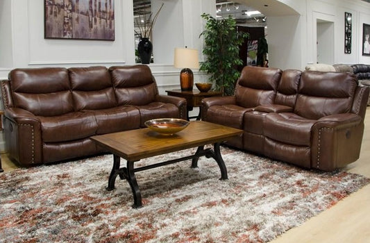 Italian Leather Brown Power Reclining Sofa and Loveseat