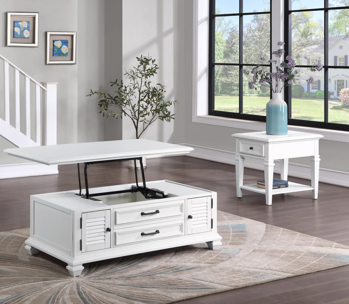 Charleston Lift Top Shutter Style Coffee Table and Two Side End Tables