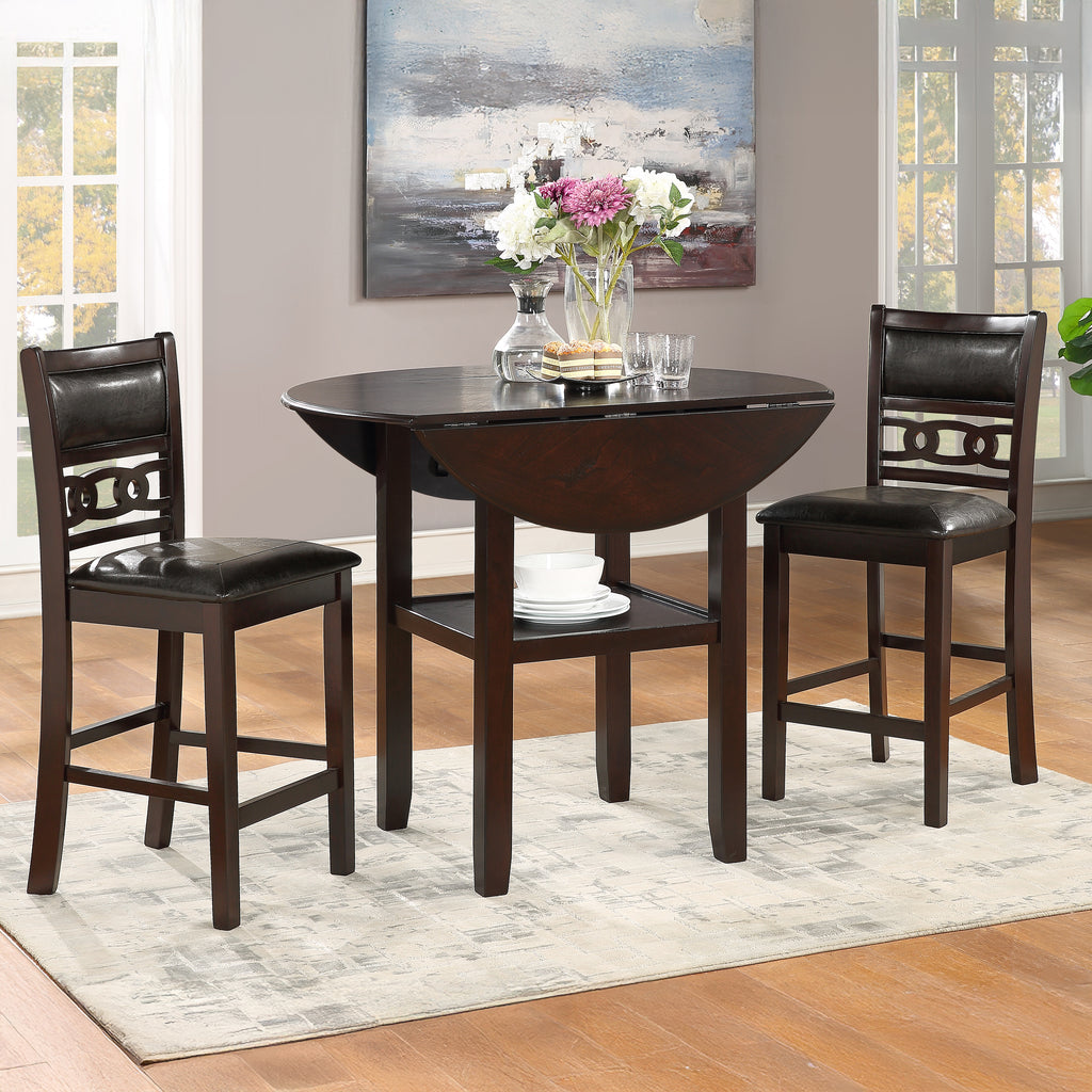 Ebony Black and Dark Brown Dropleaf Dining Table and Two Chairs