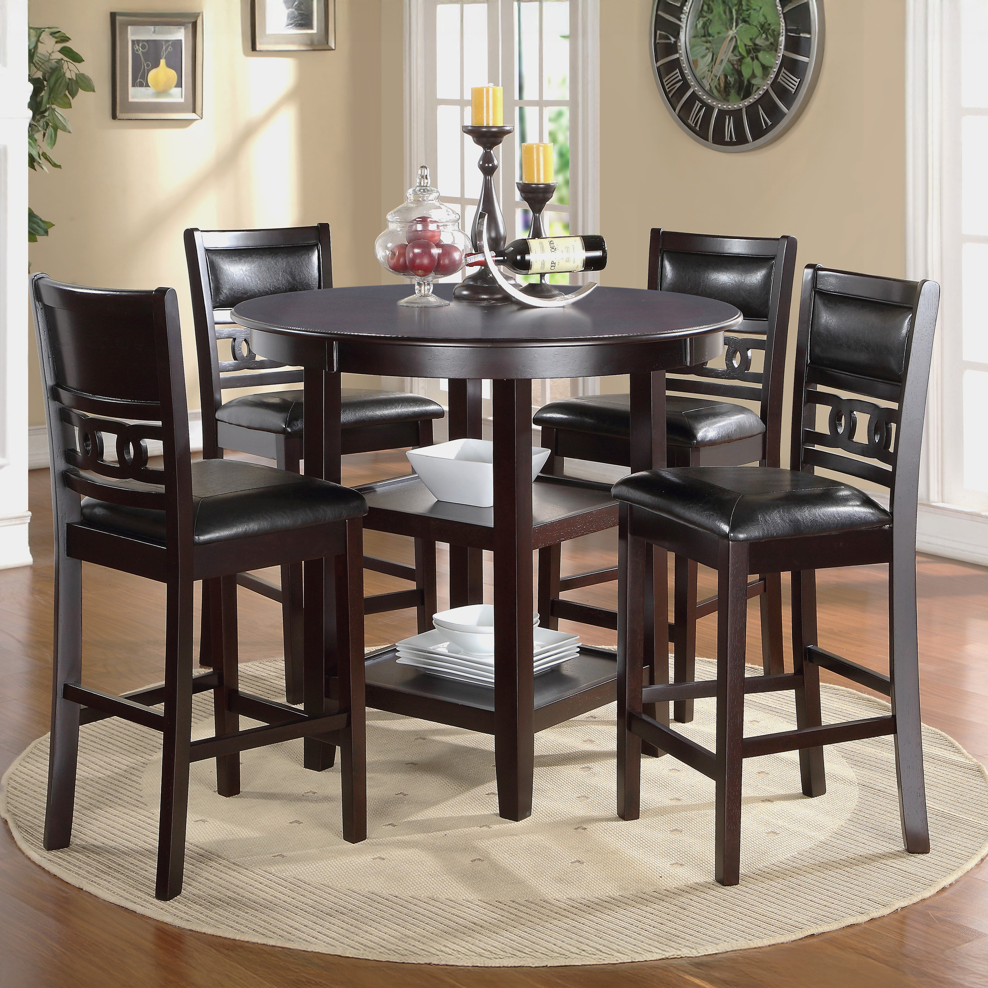 Ebony Black and Dark Brown Counter Dining Set