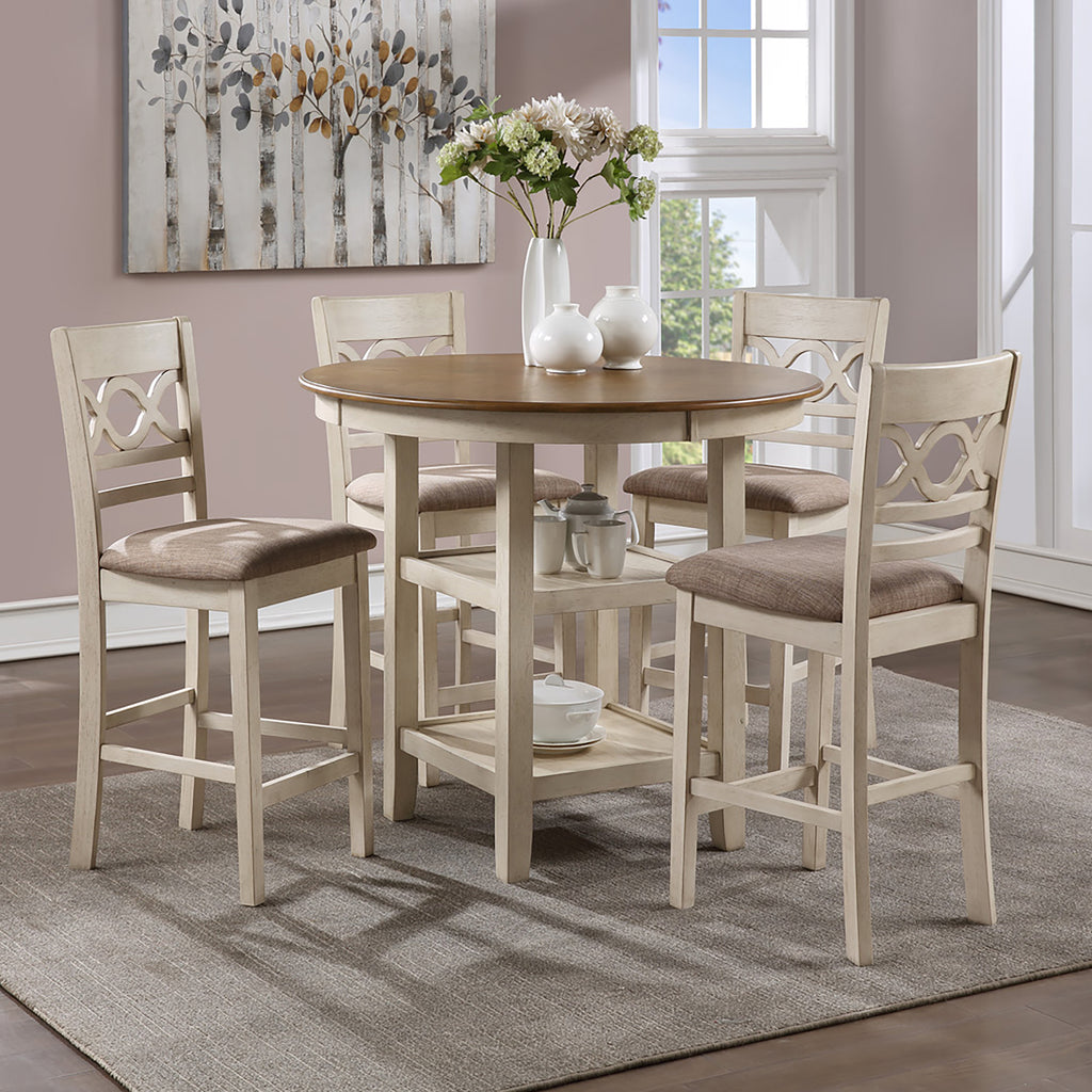 Farmhouse Two Tone Vintage Brown and Cream Dining Set